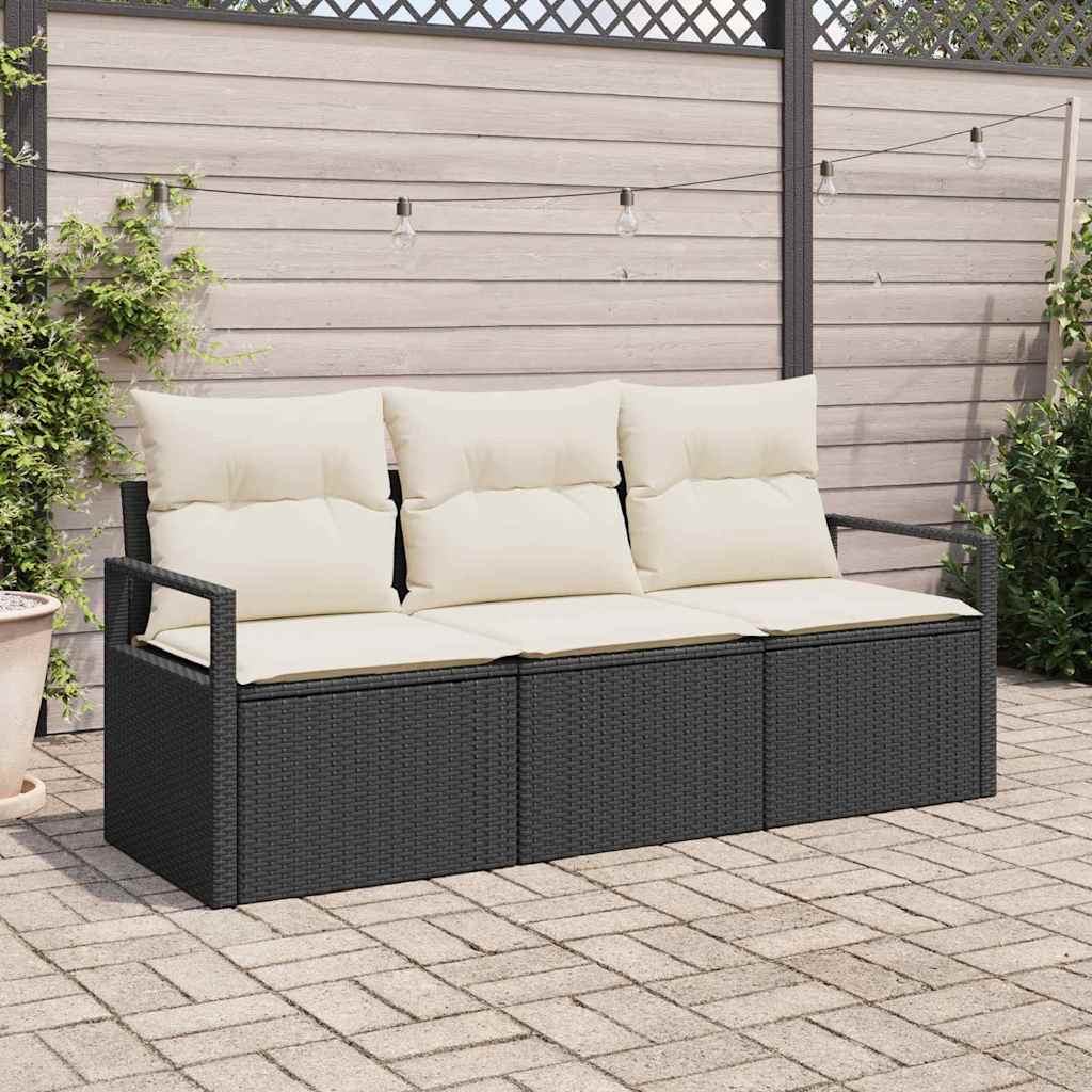 Garten-Sofa-Set mit Kissen mit Speicher 3 pcs Schwarz und Creme